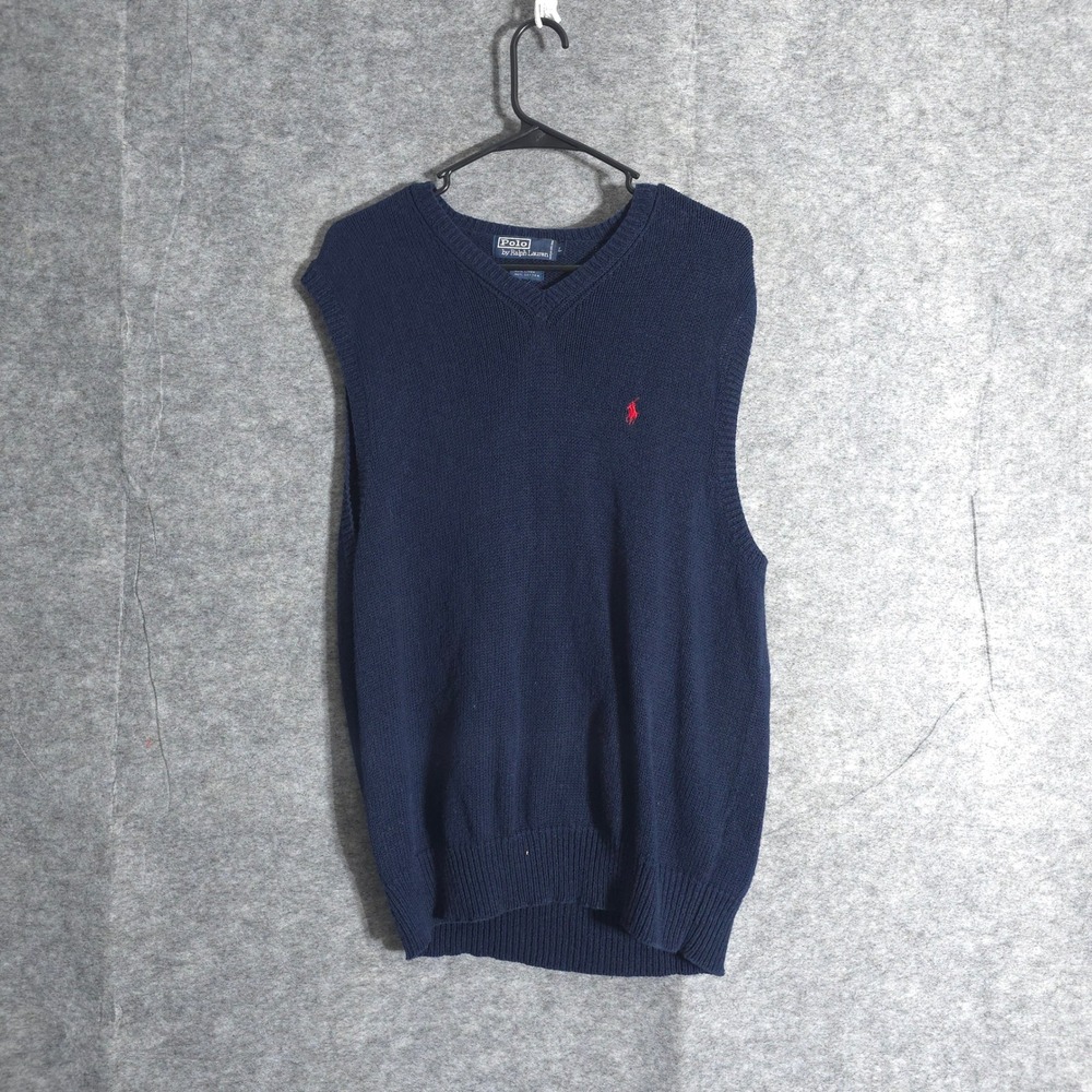 Polo Ralph Lauren Sweater Vest Mens Large Navy V Neck Red‎ Pony Logo Sleeveless